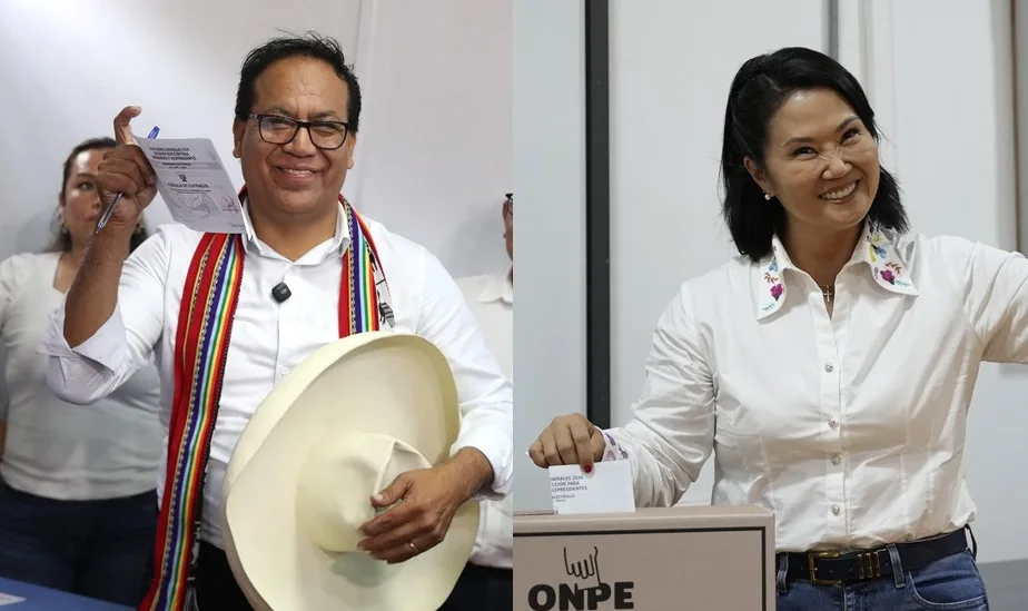 Segunda vuelta presidencial en Perú: Fujimori le saca 5 puntos de ventaja a Sánchez con el 54% del escrutinio oficial